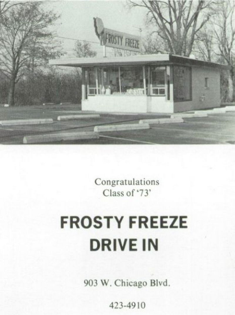 Frosty Freeze Drive-In (Boomers Burgers) - Tecumseh 1973 Yearbook Ad